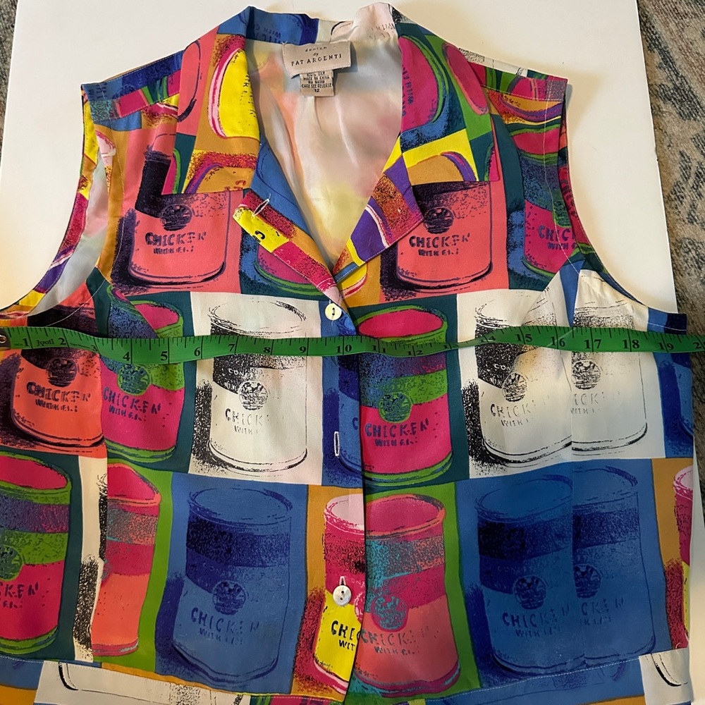 Vintage RARE design by Pat Argenti Silk Vest Button Down Warhol Design Large 12
